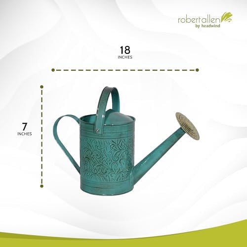 Headwind Morgan 1 Gallon Watering Can with Brass Rose Sprinkler Head, Vintage Metal Watering Can for Outdoor Plants & Indoor Garden, Embossed Powder-Coated Steel – Surf Blue - Image 2