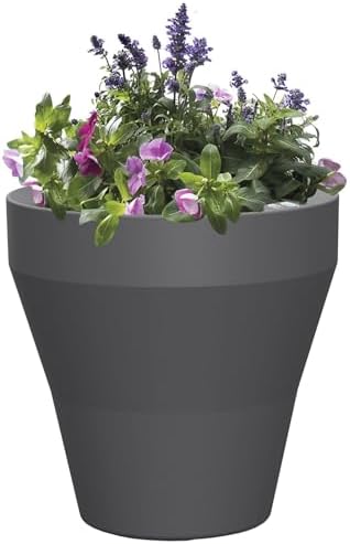 Crescent Garden TruDrop Rim Modern Self Watering Planter with Water Level Indicator, Indoor/Outdoor Weather-Safe Round Plant Pot, Grow Healthy Plants & Flowers - 18" W (Slate) - Image 3