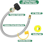 GardenNow 2 PCS RV Propane Hoses with Gauge, 24 Inch Stainless Steel Braided Camper Tank Hose, Rv lp Gas Hoses Connector for Standard Two-Stage Regulator, 40Lb 250PSI, 1/4" NPT /QCC1 Fittings - Image 3