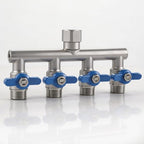 304 Stainless Steel Garden Hose Splitter 4 Way Heavy Duty, Full Flow T Valve Water Hose Splitter With 2.1" Extra Long Handle, Lead-free，3/4" GHT Thread Connector For Outdoor Spigot Faucet by SNUTUYA