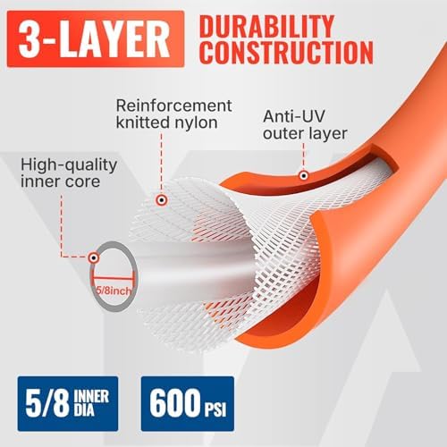 YAMATIC Flexible Garden Hose 5/8" x 30ft, 360° Swivel Handle, Burst 600 PSI - Image 2