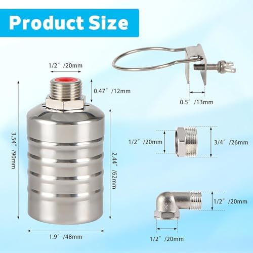 3 Pack Water Float Valve For Water Tank,1/2" to 3/4'' Fully Automatic Water Level Control Float Valve, 304 Stainless Steel Water Trough Float Valve For Water Tank Pool Livestock Troughs Distille - Image 2