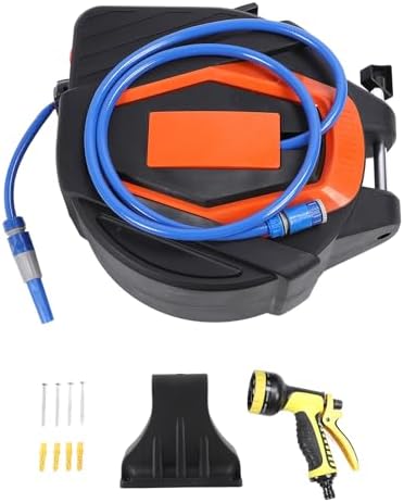 Wall Mounted Water Hose Reel with 10 Pattern Nozzles 1/2 Inch ID 180° Swivel Bracket Automatic Rewind Any Length Lock Retractable Garden Hose Reel by Unknown