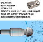 Hourleey Sewer Jetter Kit for Pressure Washer 200FT, Drain Cleaner Hose 1/4 Inch NPT, Orifice 4.0 Button Nose and Rotating Sewer Jetting Nozzle Spanner Tape Pearl Corsage Pin, 4000 PSI - Image 5