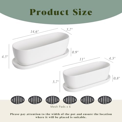 E-liu 11+14 inch Ceramic Plant Pots with Drainage Holes Saucers, Set of 2 - Image 3