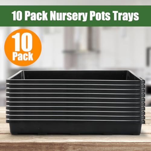 RooTrimmer 10 Pack Nursery Pots Trays (17"x11"x2"), Plastic Flat Seed Starter Trays, Durable Carrying Seedling Starter Tray, Reusable Tray for Planting and Collecting Drainage Water (Black) - Image 2
