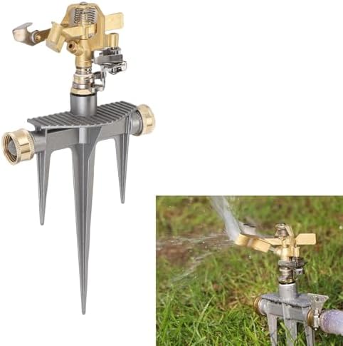 Lawn Sprinkler, Garden Sprinkler 360 Degree Rotating 49ft Spray Distance Brass Nozzle Nh 3/4 in Spike Base for Yard Orchard 12.4in - Image 5