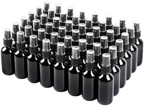 NOOEEISS Black Glass Small Spray Bottle 2 oz 48 Packs,Fine Mist Sprayer Small Clear Bottles,Refillable Containers mini spray bottles for Cleaning Solutions and Skin Care (Black 48pcs) by QUALITYGLASSBOTTLECREATOR
