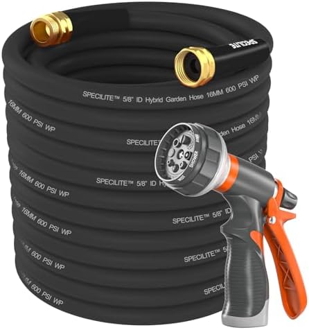 SPECILITE Garden Water Hose 200 ft x 5/8", Heavy Duty & Kink-less, Black by SPECILITE