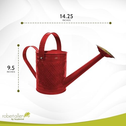 Headwind Cortland 1 Gallon Metal Watering Can with Brass Rose Spout, Vintage Galvanized Watering Can for Garden, Indoor & Outdoor Plants, Copper Accent Steel – Cayenne Red - Image 2