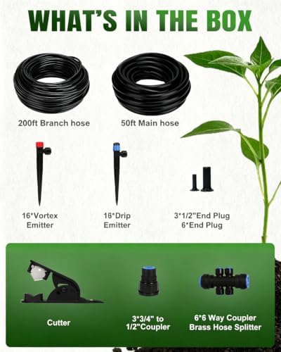 250FT Drip Irrigation System with 1/2" 1/4" Irrigation Tubing and Emitters - Image 5