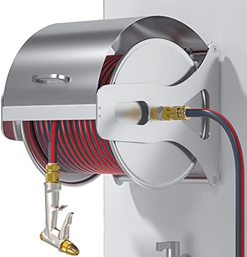 Garden Hose Reel 1/2 Inch Heavy Duty Hose, Outdoor Portable Stainless Steel Hose Storage Stand with Crank, Wall/Floor Mounted Water Pipe Car Roll Hose Holder, Patio Hoses Butler Rack Swivel Bracket by Doorhighpeak