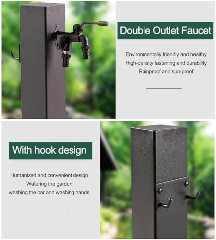 304 Stainless Steel Outdoor Vertical Hose Stand with Antifreeze Faucet, 5.9" x 23.6" Water Dispenser Hydrant for Irrigation and Washing - Image 5