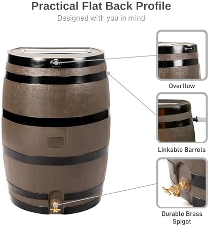 RTS Home Accents 50-Gallon Rain Barrel with Link Kit, Flat Back Rain Water Collection Barrel, Link Kit Included, Woodgrain with Black Stripes (2 Pack) - Image 5