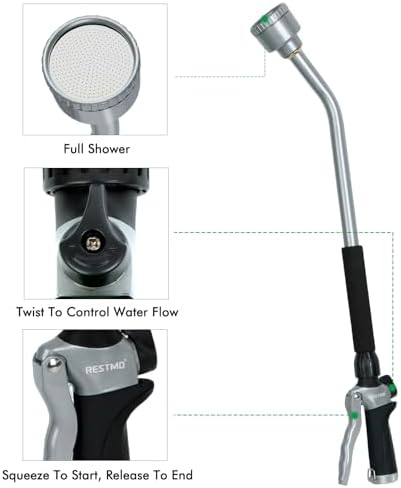 RESTMO 24 Inches Long Watering Wand for Garden Hose, Full Shower Spray Wand - Image 5