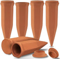 Soilagua Large Terracotta Watering Spikes with Lids, Automatic Plant Waterer Outdoor | Indoor, Vacation Friendly Clay Plant Watering Devices System, Slow Release Self Watering Planter Insert, 6 Pack by SoilaguaDirect
