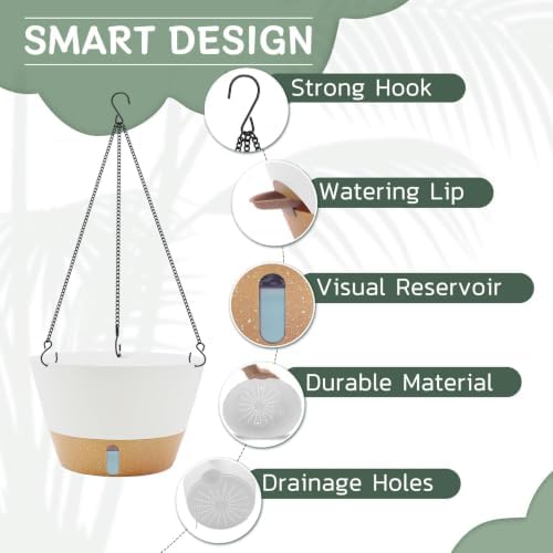 ZMTECH Large 12Inch Self Watering Hanging Planter, Water Window & Chain - Image 3