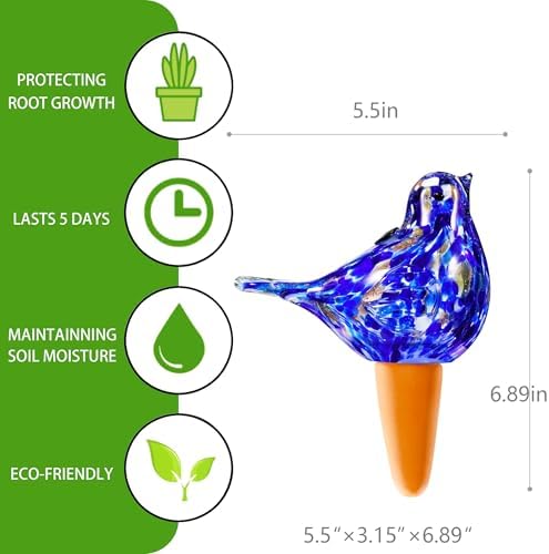 Plant Watering Globes, Bird Glass Self Watering Planter Insert - Glass Plant Water Globes for Daily Use, Planter Spikes to Support Indoor & Outdoor Plant Health, Dark Blue - Image 2