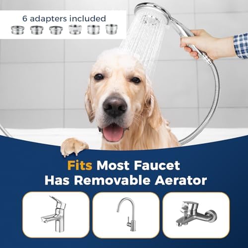 KLLEYNA Shower Head Hose Attachment for Sink/Tub Faucet - ON/OFF Jets Sprayer for Dog Wash/Bathtub Cleaning/Baby Bath/Hair Rinse, Tap Extender Water Nozzle for Bathroom Kitchen Utility Garden Basement - Image 4