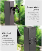 Outdoor Hydrant, Freestanding Antifreeze Water Column, Garden Fountain Watering Device, Stainless Steel Hose Holder with Double Water Outlet(80cm/31in) - Image 4