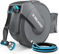 Relhost Retractable Garden Hose Reel, 1/2 in x 65 ft Wall Mount Heavy Duty Hose Reel with Any-Length Lock, Auto Rewind System, 180° Swivel Bracket, and 10-Pattern Nozzle for Garden, Dark Grey by Relhost