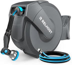 Relhost Retractable Garden Hose Reel, 1/2 in x 65 ft Wall Mount Heavy Duty Hose Reel with Any-Length Lock, Auto Rewind System, 180° Swivel Bracket, and 10-Pattern Nozzle for Garden, Dark Grey by Relhost