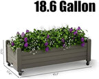 Raised Garden Bed with Wheels Outdoor, Resin Planter Box with Drain Hole and Water Level Detector for Backyard, Patio, Balcony, Gray(13.3" H) - Image 2