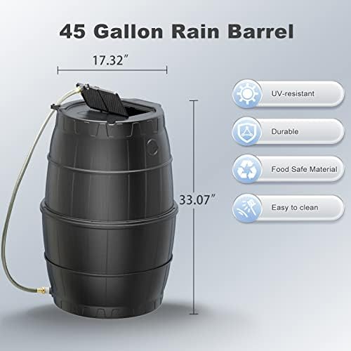 45 Gallon Rain Barrel for Gutter Rainwater Collection, BPA-Free Water Catcher with Mesh Screen, Lid, Spigot and Hose, Outdoor Water Storage for Garden Watering and Lawn Care - Image 2