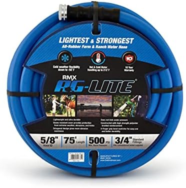 AG-LITE BSAL5875 5/8" x 75'' Hot/Cold Water Rubber Garden Hose, 100% Rubber, Ultra-Light, Super Strong, 500 PSI, 50F to 190F Degrees, High Strength Polyester Braided by BLUBIRD