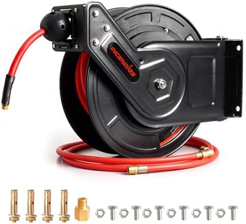 Retractable Air Hose Reel, Auto Rewind 3/8" x 100 FT Hybrid Polymer Hose by Unknown