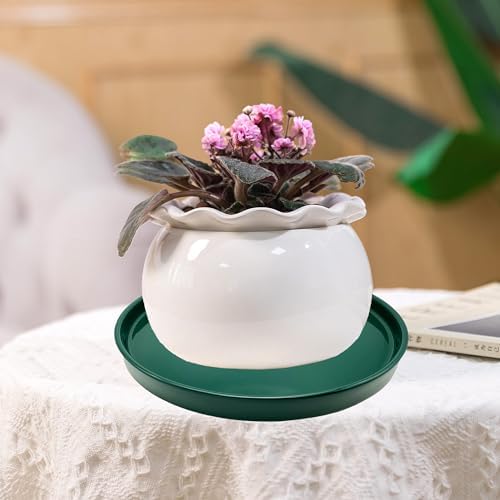 Yukfona Ceramic Plant Saucer Tray 1 Pcs 10 Inch Green, 10.83" OD x10.24 ID x1.1 Deep| Fits Flower pots Bottom≤ 10.24", Heavy Duty Glazed Round Planter Drip with Catch Basin for Indoor Outdoor Plants - Image 5