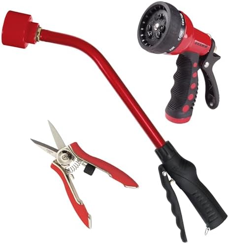 DRAMM 50031 Watering and Tool Set in Green Includes 16-Inch Touch 'N Flow Pro Rain Wand, 9-Pattern Revolver Spray Gun, and Compact Shear, Red by DRAMM