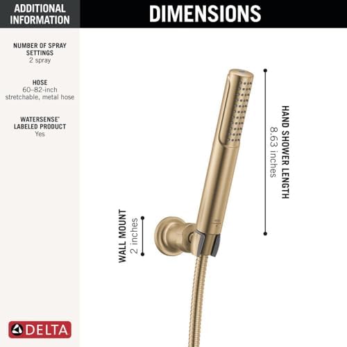 Delta 2-Setting Brushed Gold Wall Mount Handheld Shower Head with ProClean Spray, Hand Held Shower Head and Hose with High Pressure Spray, Lumicoat Champagne Bronze 55537-CZ-PR - Image 5