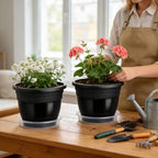 10 Pack 8 Inch Black Nursery Pots with Drainage Holes and Saucers - Image 4