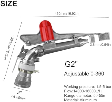 2 Inch for impact Sprinkler Head 360 Degree Rotation Zinc Alloy Lawn Watering System for Farm Garden Irrigation up to 130ft Radius Silver Finish Design - Image 4
