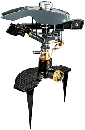 Heavy Duty Impact Pulsating Sprinkler 300004, Powerful Jet Reach 80 ft Diameter, 360° Range Control to Cover up to 5,000 Sq Ft for Farm, Lawn and Garden Irrigation, by New England Garden Tools by NewEnglandGardenTools