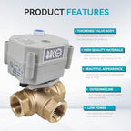 BACOENG Motorized Ball Valve, 1/2" Brass 3 Way L Type Auto Return Horizontal Electrical Ball Valve, AC/DC9-24V - Image 3