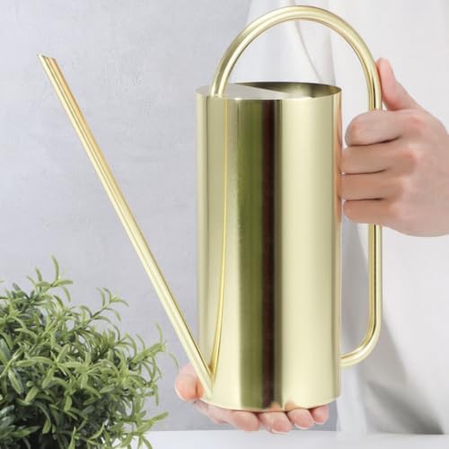 Long Spout Watering Can Stainless Watering Pot Indoor Garden Pitcher with Narrow Angled Nozzle and Comfortable Top Handle Suitable for Home flowerpots, Gold, 1.5L - Image 6