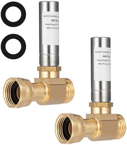 (2 Pack) Lidertik Water Hammer Arrestor for Washing Machine and 3/4 Inch Garden Hose, Stainless Steel Chamber and 2 More Washers, Absorb Shock and Reduce Noise LI-XYJSC-BXG-S(2 PCS) by LidertikWaterHammerArrestor