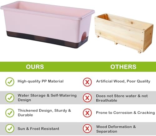 Oliz Window Box Planter 8 Pcs, 17 Inches Rectangle Flower Pots with Drainage Holes & Trays, Vegetable Planters for Windowsill Patio Garden Balcony Home Indoor Outdoor (Pink, 16 * 7 * 6 inch) - Image 3