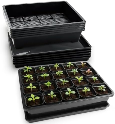 RooTrimmer 5 Pack Soil Blocking Trays with 2.8 inch (7CM) Square Nursery Pots 100pcs, Plastic Flat Plant Tray for Holding or Collecting Drainage Water, Seed Starter Tray for Seed Germination (Black) by RooTrimmer
