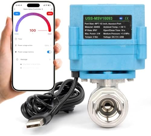 Motorized Ball Valve 1/2 in NPT U.S. Solid WiFi Smart 304 Stainless Steel 2-Way Electric Actuated USB Powered NSF Certified for Water Irrigation by USSolid