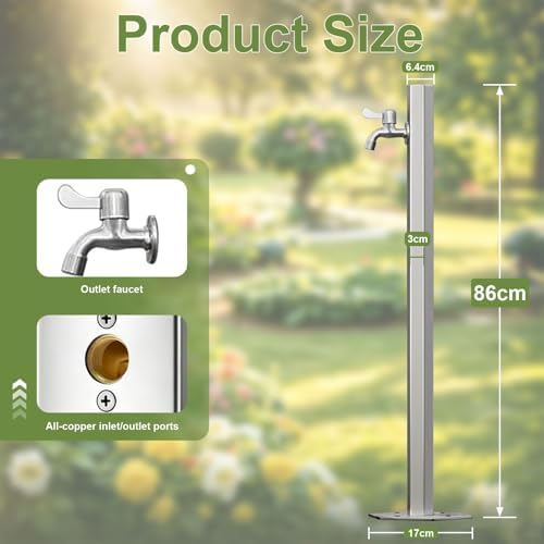 304 Stainless Steel Outdoor Vertical Garden Water Column, Freestanding Hose Stand with Faucet, Hydrant Water Feature Fountain for Irrigation(Slim Height: 86cm/33.9in) - Image 2