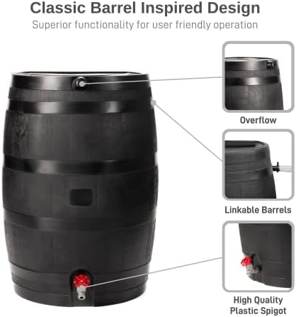 RTS Home Accents 50-Gallon ECO Rain Barrel Made with 100% Recycled Plastic, Flat Back Rain Water Collection Barrel, Stand and Link Kit Included, Black (2 Pack) - Image 4