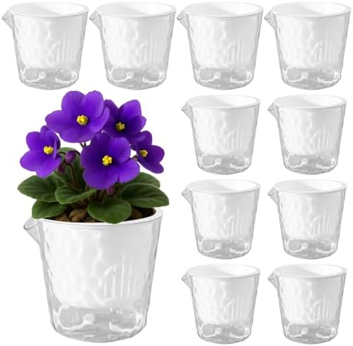 6.5 Inch Self Watering Plant Pots for Indoor Plants 10 Packs African Violet Pot, Self Watering Planters for Herb, Orchid, Devil's Ivy, Flower Houseplant Planters, Clear Plant Pots, White by Planterhoma