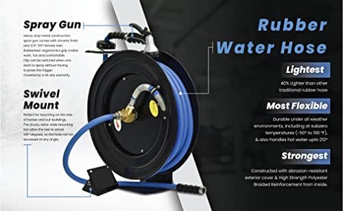 BLUSEAL BSWR1250HRS Retractable Hose Reel with 1/2" x 50' Hot Water Rubber Hose, 6' Lead-in, Hose Reel Swivel Mount, 9 Pattern Spray Nozzle - Image 4