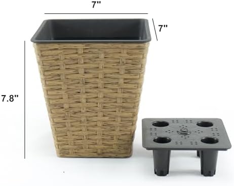 Self-Watering Square Wicker Planters, 2-Pack, Brown - Image 4