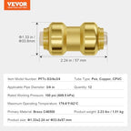 VEVOR Brass Pipe Fittings Push-Fit,Straight-Through,3/4" 12PCS - Image 7