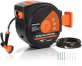 100 Ft X1/2 in Retractable Garden Hose Reel, Wall Mounted Heavy Duty Garden Hose Reel with 10 Spray Nozzle, Slow Retraction System, 180°Swivel Bracket, UV Resistant & 3-Layer Protect by BouPower