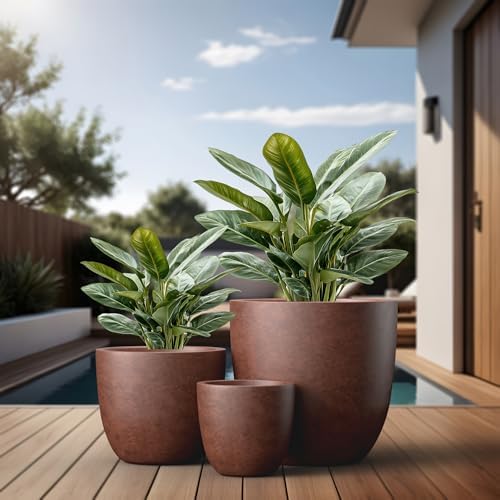 Kante Set of 3 Rusty Concrete Bowl Planters 18" 14" 10" Dia - Image 6